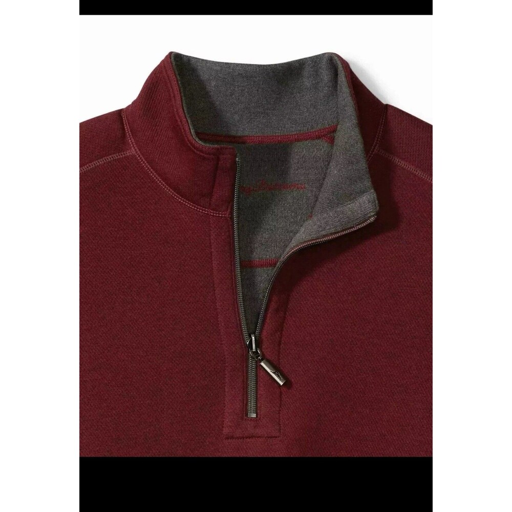 Tommy Bahama  Black Cherry Heather Flipshore Reversible Half Zip Sweater XL
